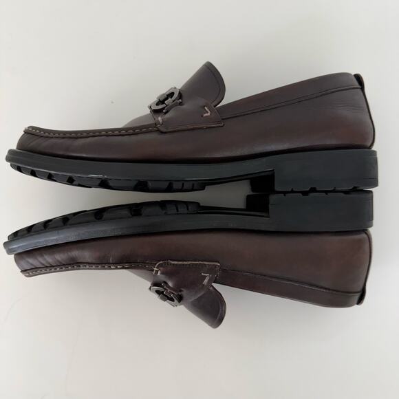 Ferragamo David Gancini Bit Leather Loafers Lug Sole Slip-On Shoes Mens 12D main image 7
